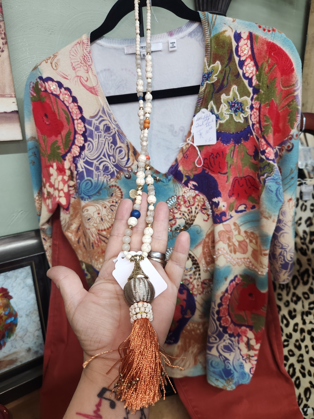 Chicos Tassel Necklace with Beaded Pendant